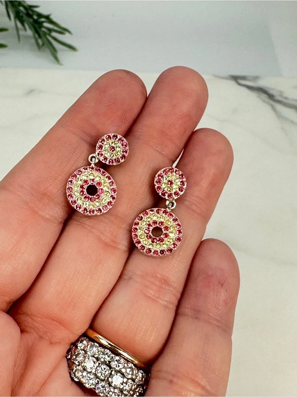 Elise Ryan Sterling Pink and Yellow Crystal Circle Drop Earrings Alex’s Lemonade